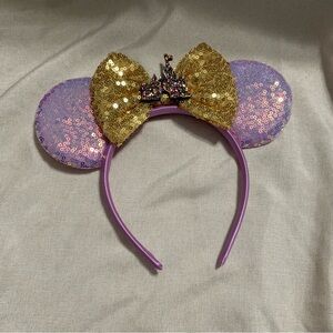 Purple and Gold Minnie Mouse Ears with Castle Bow